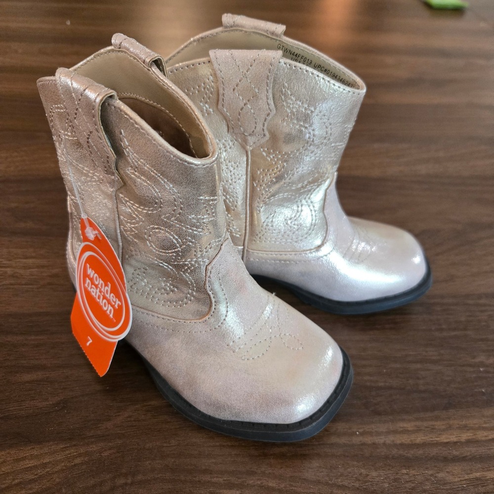 BNWT wonder nation Kids Metallic Rose Gold Cowboy Boots - Picture 2 of 7